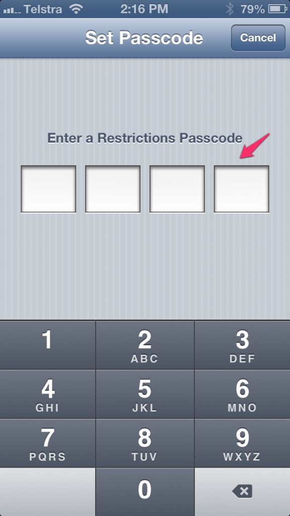Password for Restrictions Settings