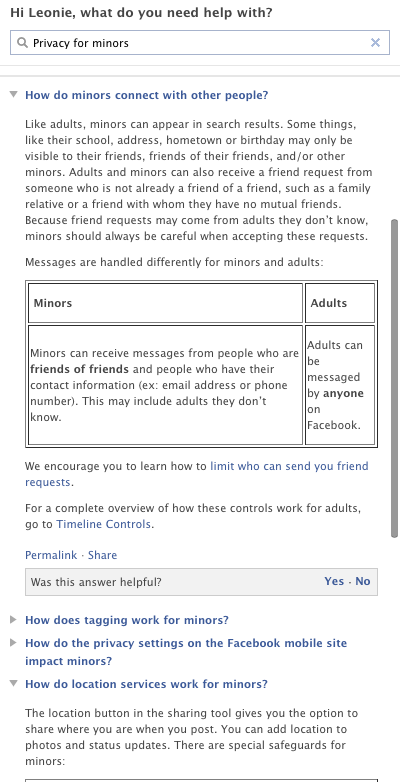 Facebook privacy for Minors