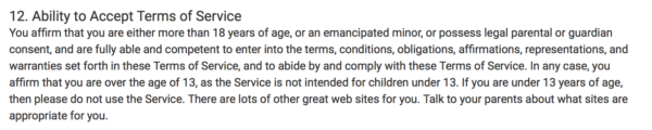 YouTube Terms Of Service For Age Limit 