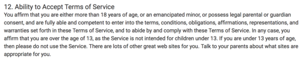 YouTube Terms Of Service Age Ratings